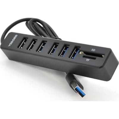 Концентратор VEGGIEG USB 2.0 8-in-1 to 6xUSB 2.0 + SD/TF black/blue (V-C306/19897)