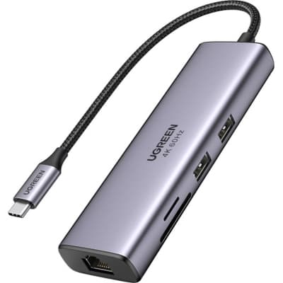 Концентратор Ugreen USB3.1 Type-C to HDMI/USB 3.0x2/RJ45/SD/TF/PD 100W CM512 (60515)