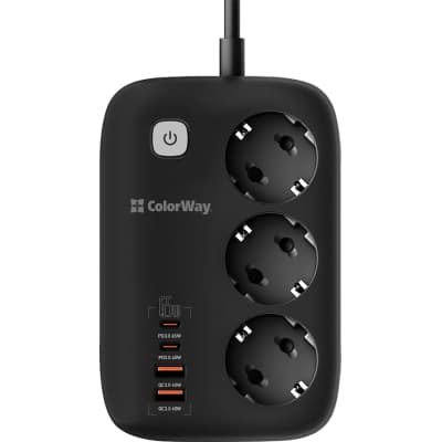 Мережевий фільтр живлення ColorWay CW-CHE34PDB 3 роз/4USB GaN3 Pro (CW-CHE34PDB)
