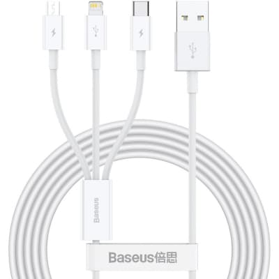 Дата кабель USB 2.0 AM to Lightning + Micro 5P + USB-C 1.5m 3.5A white Baseus (CAMLTYS-02)