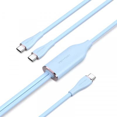 Дата кабель USB-C to 2xUSB-C 1.5m 5.0A Silicone Type Blue VENTION (CTMSG)