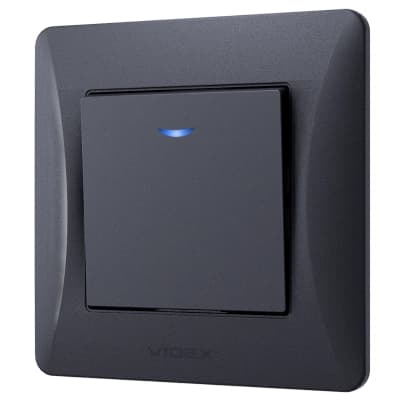 Вимикач Videx BINERA 1кл з підсвічуванням чорний графіт (VF-BNSW1L-BG)