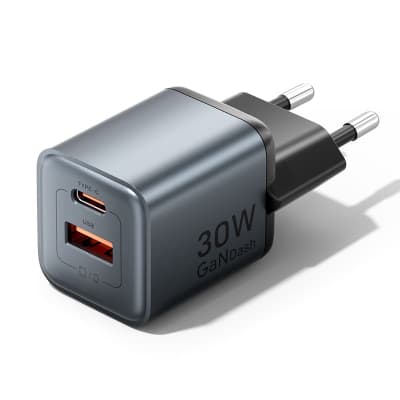 Зарядний пристрій VENTION 1xUSB-C PD30W + 1xUSB QC3.0 18W GaN gray (FEWH0-EU)