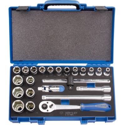 Набір інструментів KING TONY 1/2", кардан, трищітка, подовжувач 23 шт. 8-32 мм (4523MRV01)