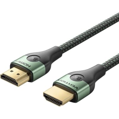 Кабель мультимедійний HDMI M to HDMI M 2.0m 8K ultra thin cotton braided green VENTION (ALOGH)