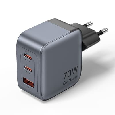 Зарядний пристрій VENTION 2xUSB-C PD70W + 1xUSB QC3.0 22.5W GaN gray (FEXH0-EU)