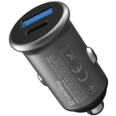Зарядний пристрій ColorWay USB-C PD30W + USB QC3.0 car adapter (CW-CHA065PD-GR)