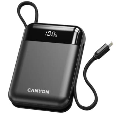 Батарея універсальна Canyon 10000mAh OnPower 104 PD/20W, QC/22.5W built-in cable Black (CNS-CPB104B)