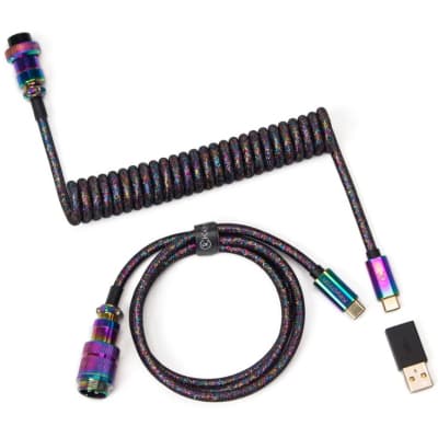 Дата кабель USB 2.0 AM to USB-C 1.08m Premium Coiled Aviator Straight rainbow plated black Keychron (CAB5_KEYCHRON)