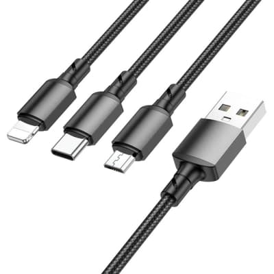 Дата кабель USB 2.0 AM to Lightning + Micro 5P + USB-C 1.0m black BOROFONE (6974443384666)