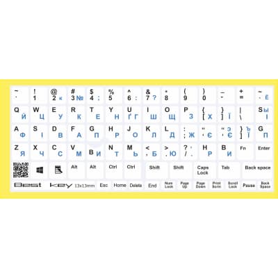 Наклейка на клавіатуру BestKey непрозора біла основа, 76, синій (BKU13WHI_BLU)