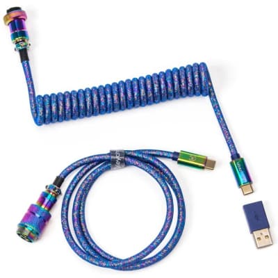 Дата кабель USB 2.0 AM to USB-C 1.08m Premium Coiled Aviator Straight rainbow plated blue Keychron (CAB6_KEYCHRON)