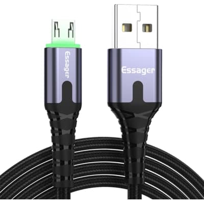 Дата кабель USB 2.0 AM to Micro 5P 1.0m 2.4A LED black Essager (EXCM-XG0G)