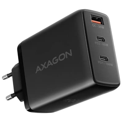Мережевий зарядний пристрій AXAGON ACU-DPQ100, 3x port (USB + dual USB-C), PD3.0/QC4+/PPS/Apple, 100W, Чорний