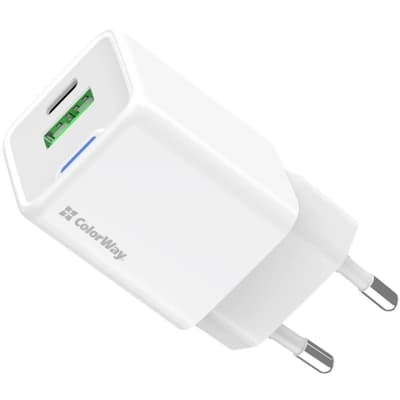 Зарядний пристрій ColorWay USB-C PD20W + 1xUSB QC4.0 white (CW-CHS062PD-WT)