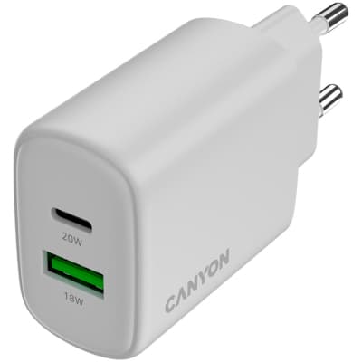 Зарядний пристрій Canyon OnCharge 200 20W 1xPD 1xQC EU White (CNE-CHA200-21)