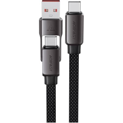 Дата кабель USB-C + USB-A to USB-C 1.2m 3.0A zink alloy C13-04 Black Acefast (6974316282334)