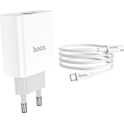 Зарядний пристрій HOCO C80A Rapido 1xUSB-C PD20W + 1xUSB QC3.0 + cable USB-C to USB-C White (6931474740533)