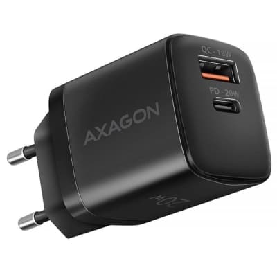 Мережевий зарядний пристрій AXAGON ACU-PQ20, QC3.0/AFC/FCP + PD type-C, 20W, Чорний