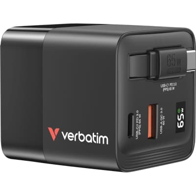 Зарядний пристрій Verbatim GaN 65 W 2 ports (USB-C/1xUSB-A) (32217)