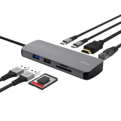 Концентратор Trust USB-C 8-in1 1xUSB-А 3.2/USB-A 2.0/2xUSB-С/HDMI/Ehernet/SD/microSD aluminium 0.15m grey (25672_TRUST)