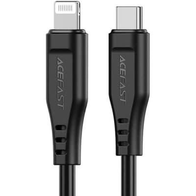 Дата кабель USB-C to Lightning 1.2m 3.0A TPE C3-01 Black Acefast (6974316280804)