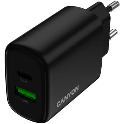 Зарядний пристрій Canyon OnCharge 250 25W 1xPD 1xQC EU Black (CNE-CHA250-31)
