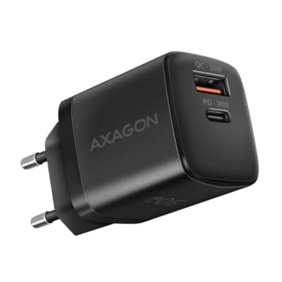 Зарядний пристрій AXAGON 1xUSB QC4.0 + 1xUSB-C PD30W PPS black (ACU-PQ30)