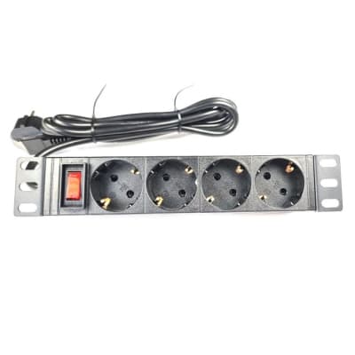 Силовий блок 10" 1U, 4xSchuko, кабель 1.8м, вилка Schuko, алюм. корпус Eserver (WT-2316A)