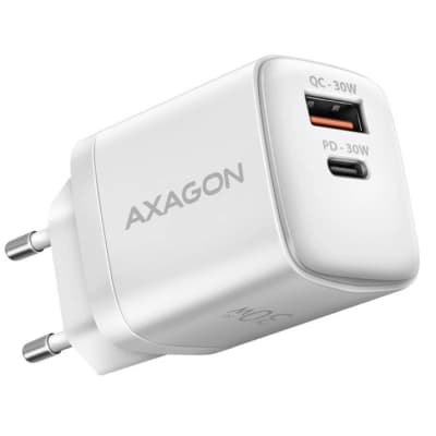 Мережевий зарядний пристрій AXAGON ACU-PQ30W, QC3.0,4.0/AFC/FCP/PPS/Apple + PD type-C, 30W, Білий