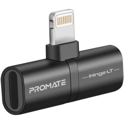 Перехідник Lightning M to 2xLightning F Audiо + Charge Promate (ihinge-lt.black)
