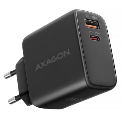 Мережевий зарядний пристрій AXAGON ACU-PQ45, QC3.0,4.0/AFC/FCP/PPS/Apple + PD type-C, 45W, Чорний