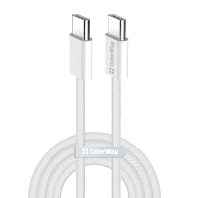 Дата кабель USB-C to USB-C 2.0m (braided cotton) (PD Fast Charging 60W) 3.0А grey ColorWay (CW-CBPDCC068-GR)