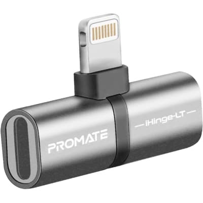 Перехідник Lightning M to 2xLightning F Audiо + Charge Promate (ihinge-lt.grey)