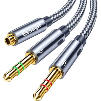 Кабель мультимедійний 3.5mm F to 2x3.5mm M 0.25m black Essager (EYPS35-TLB0G)