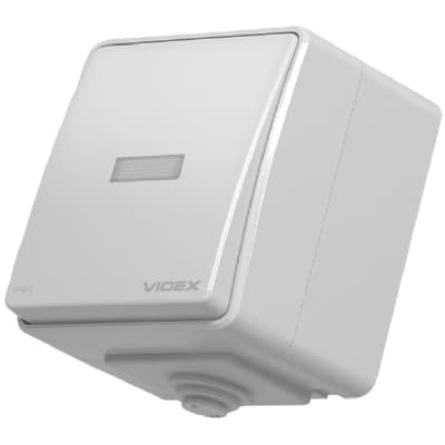 Вимикач Videx BINERA IP65 зовнішній 1кл з підсвічуванням (BINERA IP65 наружный 1кл с подсветкой)