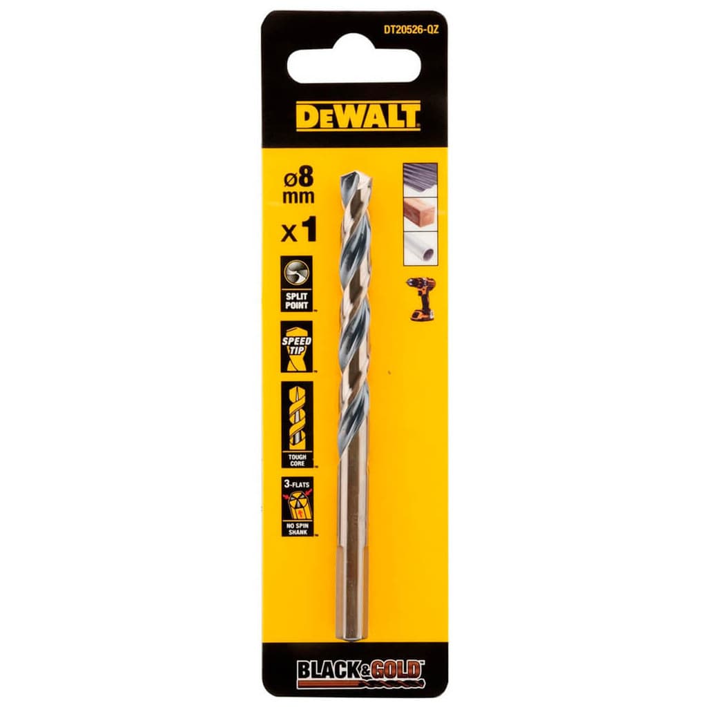 Свердло DeWALT по металу Black & Gold, HSS-G, 8.0 х 117 х 75 мм (DT20526)