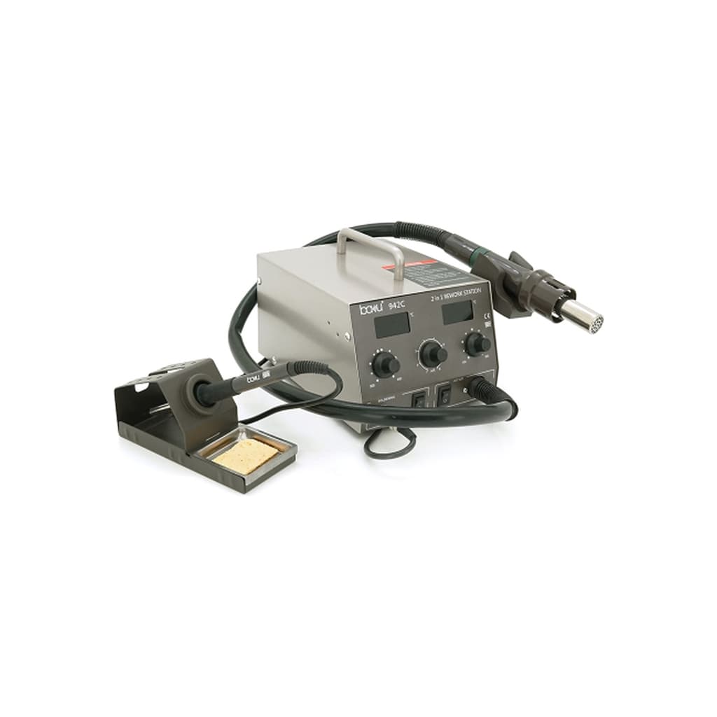 Паяльна станція Bakku BA-942C з цифровою індикацією на фен та на паяльник, DC:110-240V, 4A,1000W, 5 кг (BA-942C)