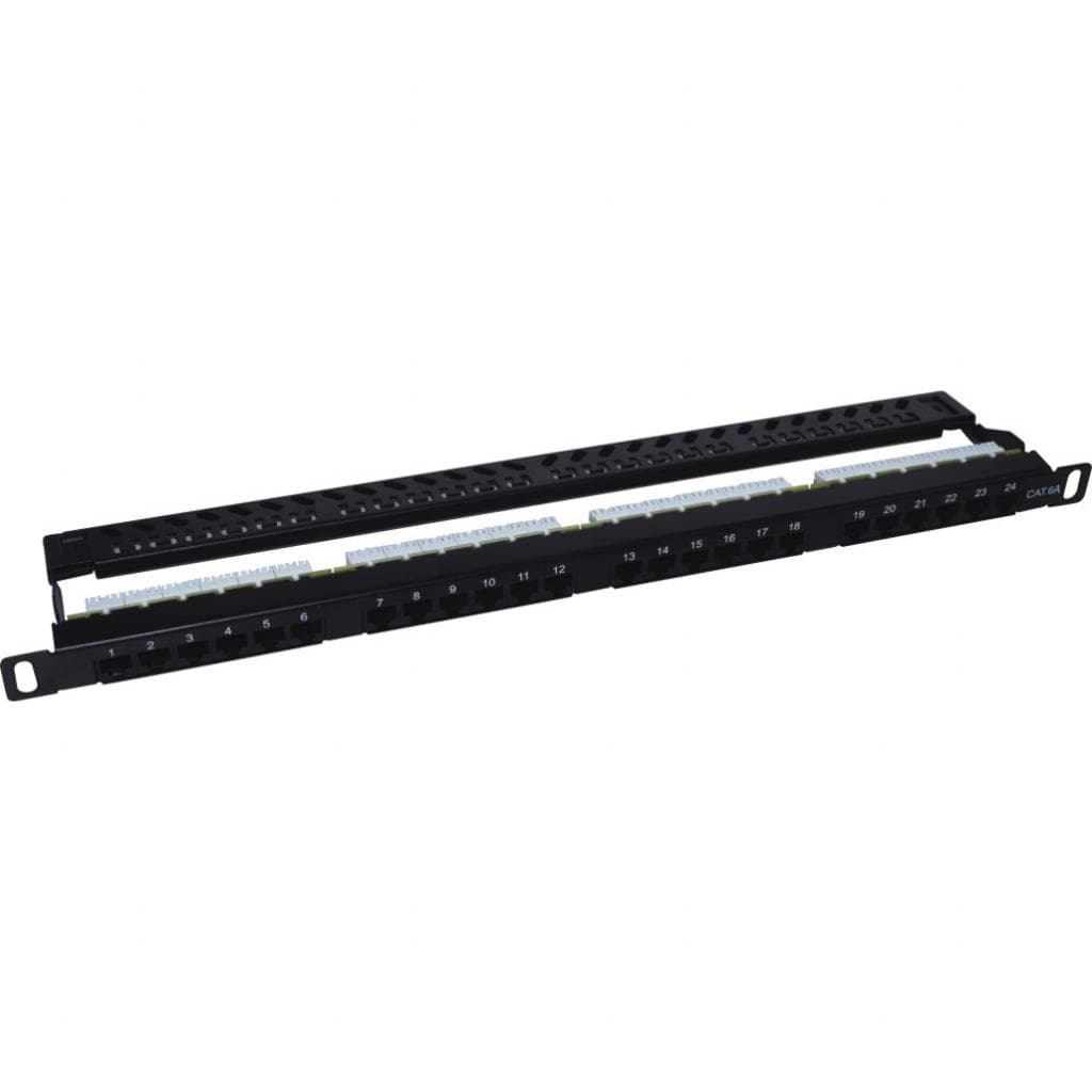 Патч-панель 19" 24xRJ-45 STP cat.5e, 0.5U, with cable organizer Kingda (KD-PP41-STP-C5e-24P-0.5U)