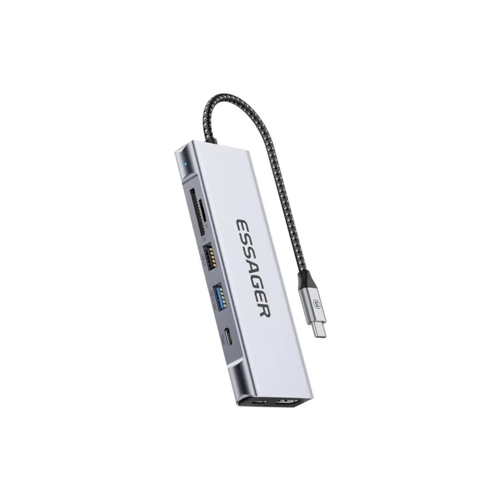 Концентратор Essager USB-C 8-in-1 HDMI + USB 3.2 + USB-C + SD/TF + M.2 PCIe/NVMe/SATA SSD support gray (EHB08-QK0G-Z)