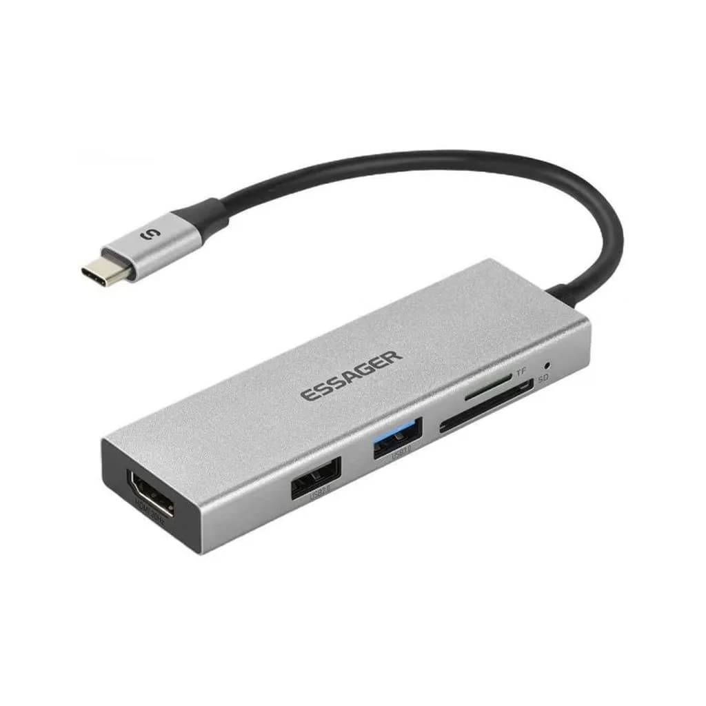 Концентратор Essager USB-C 5-in-1 HDMI 1.4 + USB 3.0 + USB 2.0 + SD/TF (EHBC05-FH0G-P)