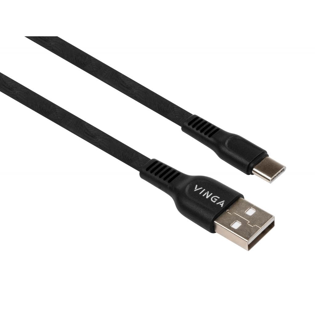 Дата кабель USB 2.0 AM to USB-C 1.0m flat art TPE back Vinga (VCPDCTCFTPE1BK)