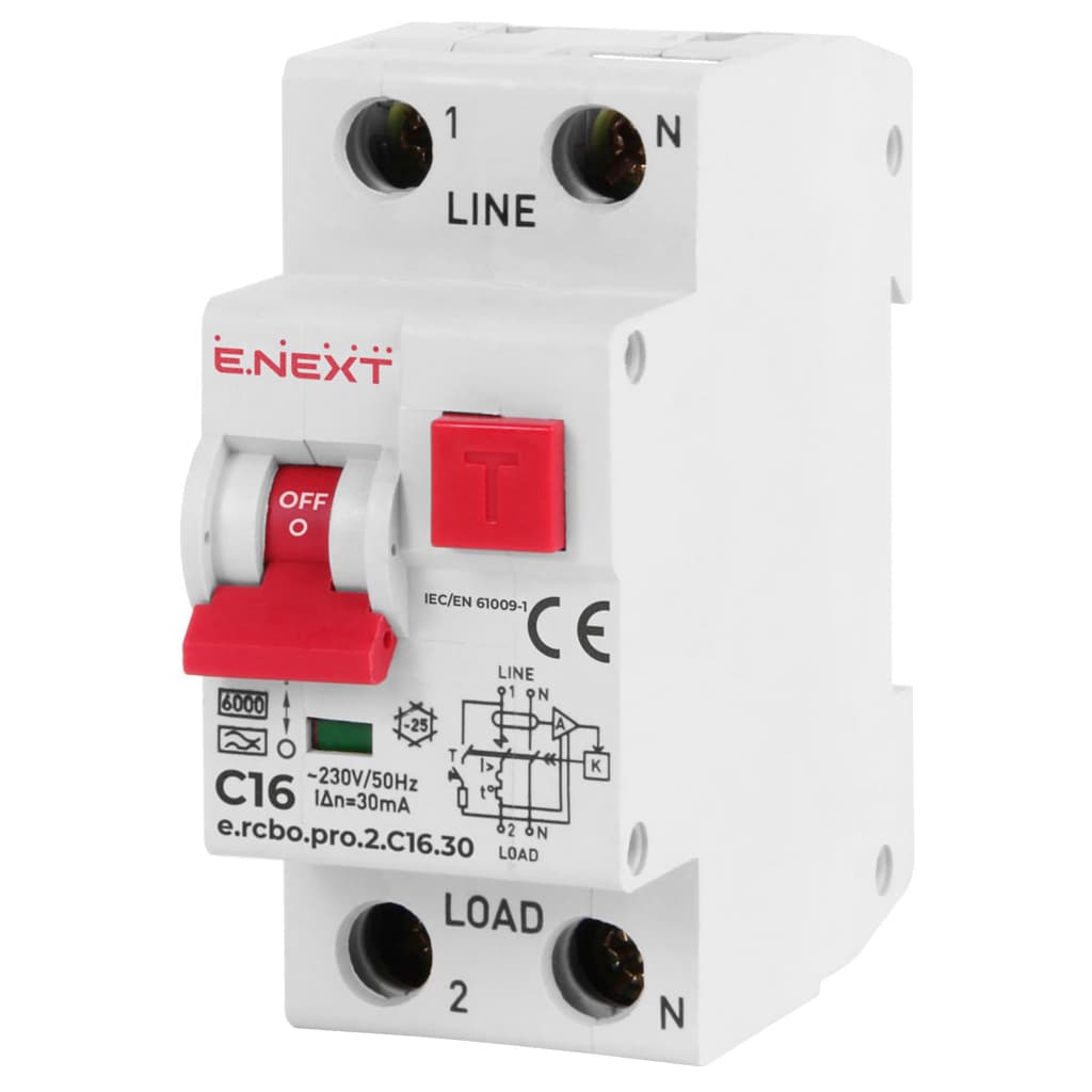Диференціальний автоматичний вимикач E.NEXT 1-п.+N e.rcbo.pro. C 16А 30мА (p0720009)