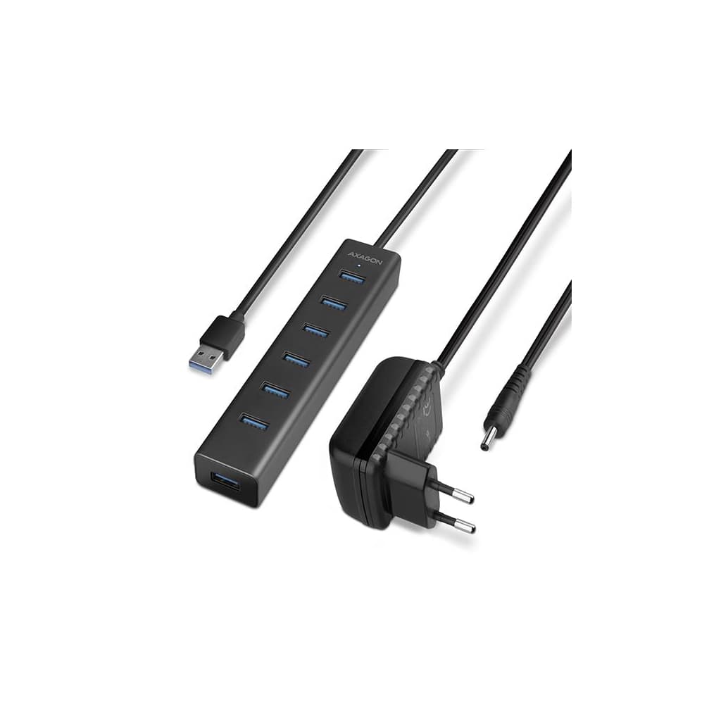 Концентратор AXAGON USB 3.1 to 7xUSB 3.0 + power adapter black (HUE-SA7BP)