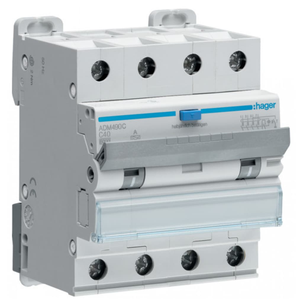 Диференціальний автоматичний вимикач Hager 4-п. 40A C 30mA (6kA) A (B) (ADM490C)