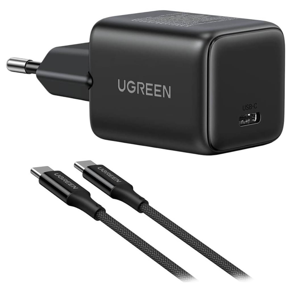 Зарядний пристрій Ugreen USB-C PD30W GaN + cable USB-C to USB-C black (65012)