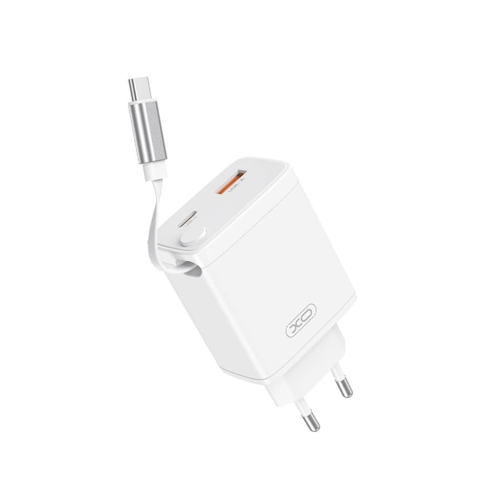 Зарядний пристрій XO 1xUSB-C + 1xUSB QC30W GaN + cable USB-C to USB-C white (XO-CE31)
