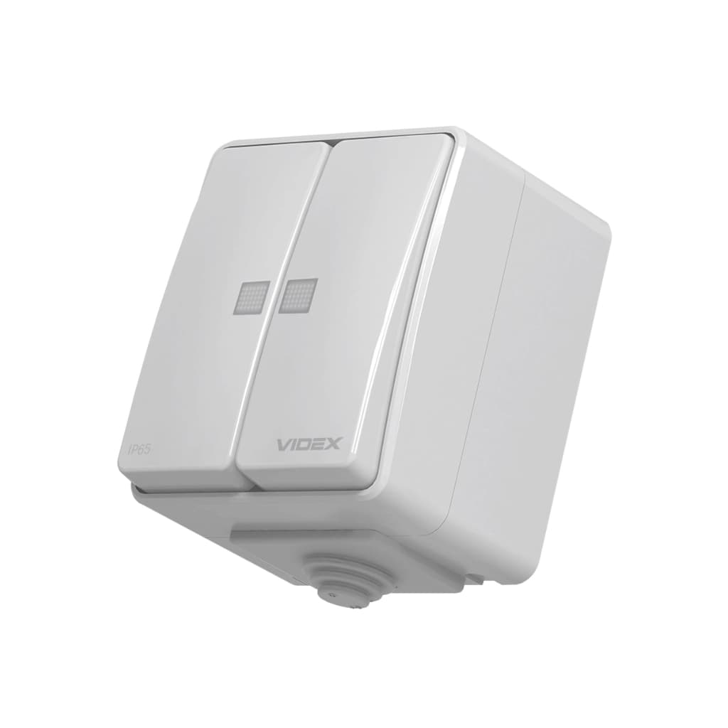 Вимикач Videx BINERA IP65 зовнішній 2кл з підсвічуванням (BINERA IP65 наружный 2кл с подсветкой)