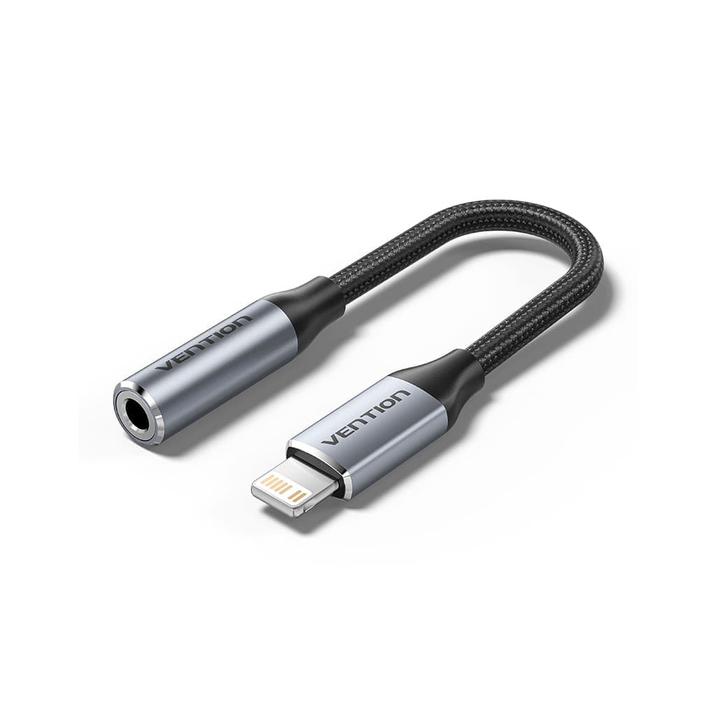Перехідник Lightning to 3.5mm 0.1m cotton braided aluminum gray VENTION (BMBHA)
