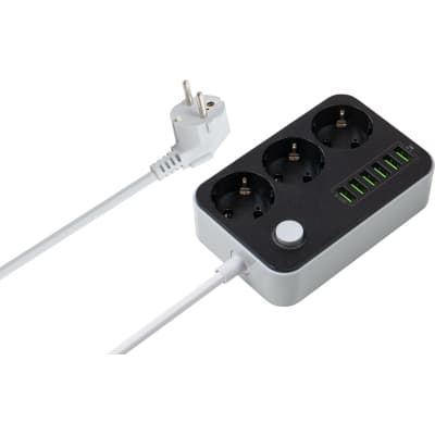 Мережевий фільтр живлення ColorWay CW-CHЕ36B, 3 розетки/6USB Black 1.8M (CW-CHE36B)